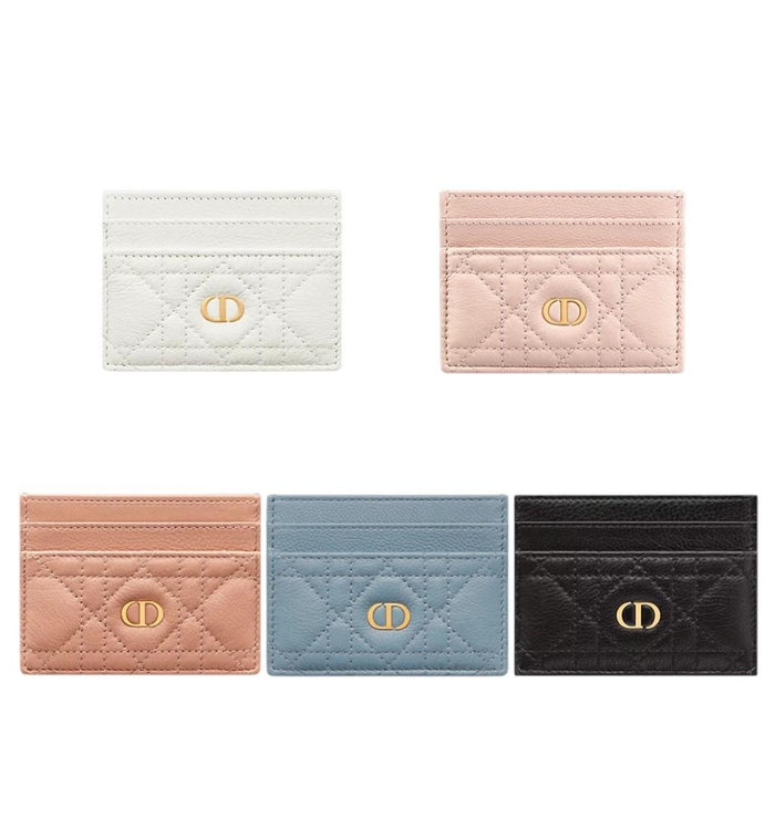 DIOR Caro Freesia Leather Card Holder Wallet