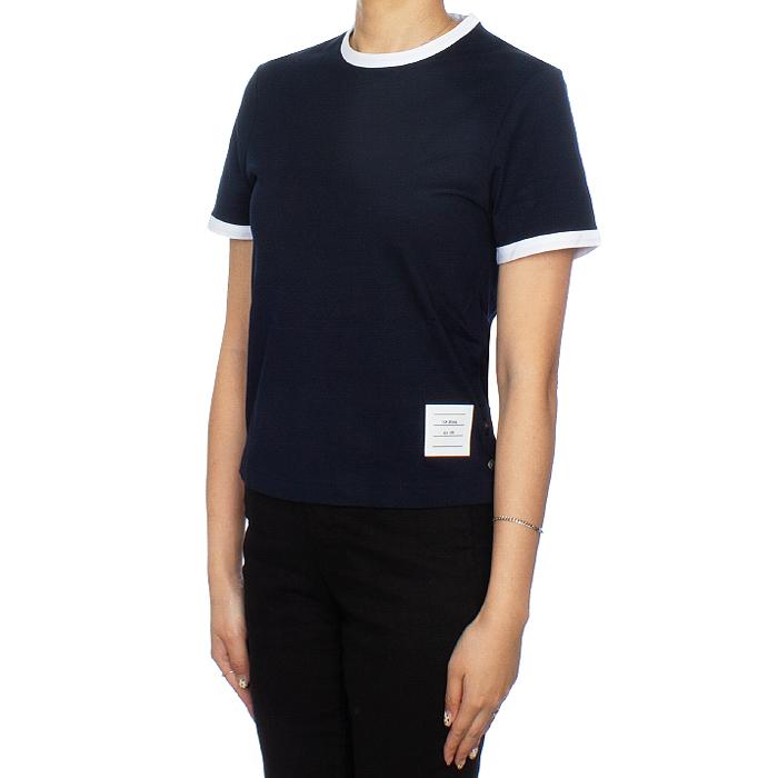 THOM BROWNE Navy Sleeve Ringer Cotton T-Shirt Women