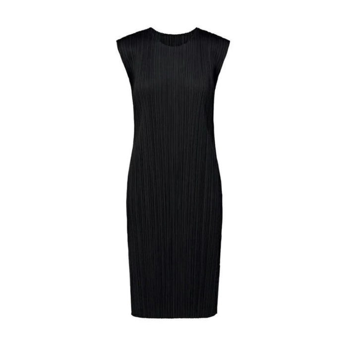 PLEATS PLEASE Gray Black Pleated Basic Short Sleeve Midi Dress JH11312 15