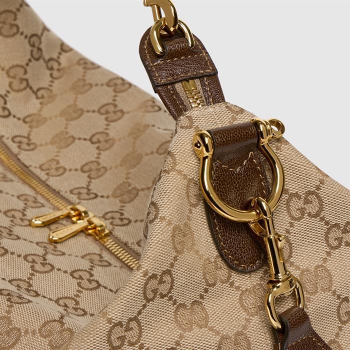 GUCCI Brera Medium Crossbody Bag Beige Canvas Leather Trim