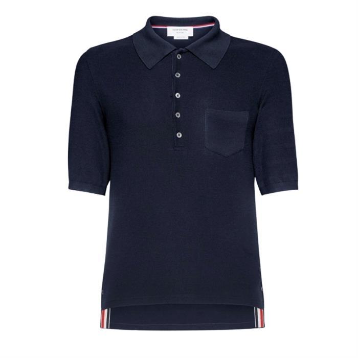 THOM BROWNE Silk Piqué Pocket Polo Shirt Navy Men