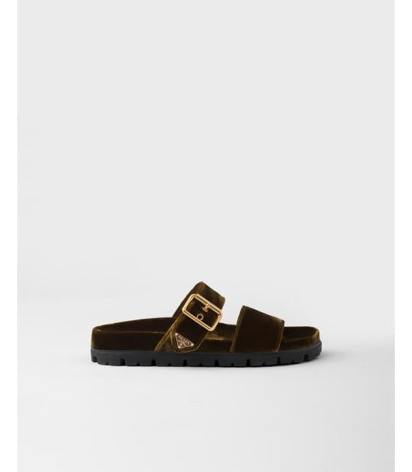PRADA Velvet Slide Sandals Black