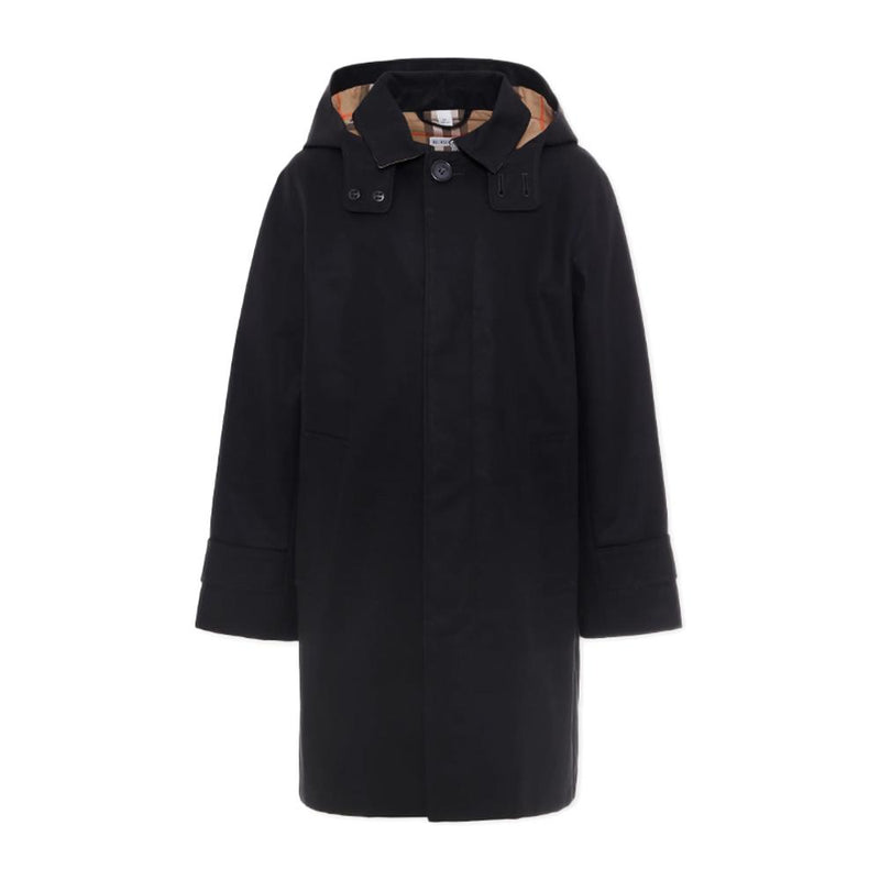 BURBERRY Black Cotton Hooded Car Coat Women