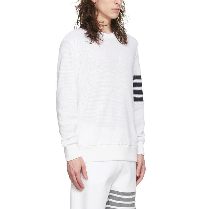 THOM BROWNE White Waffle Stitch Diagonal Armband Sweatshirt