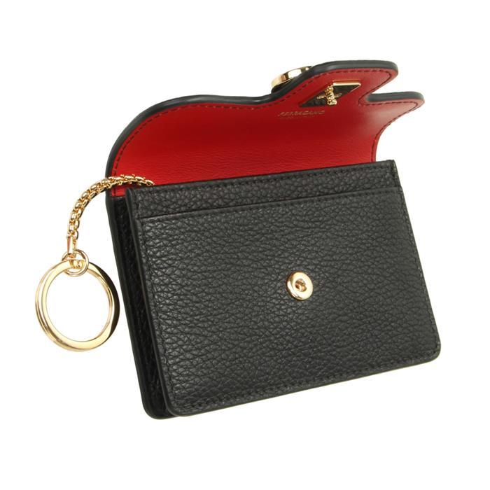 Ferragamo Gancini Keyring Card Holder Wallet Navy Leather