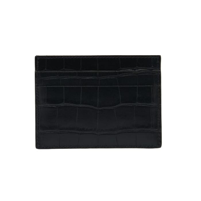 BALENCIAGA Logo Croc-Embossed Leather Card Holder Black