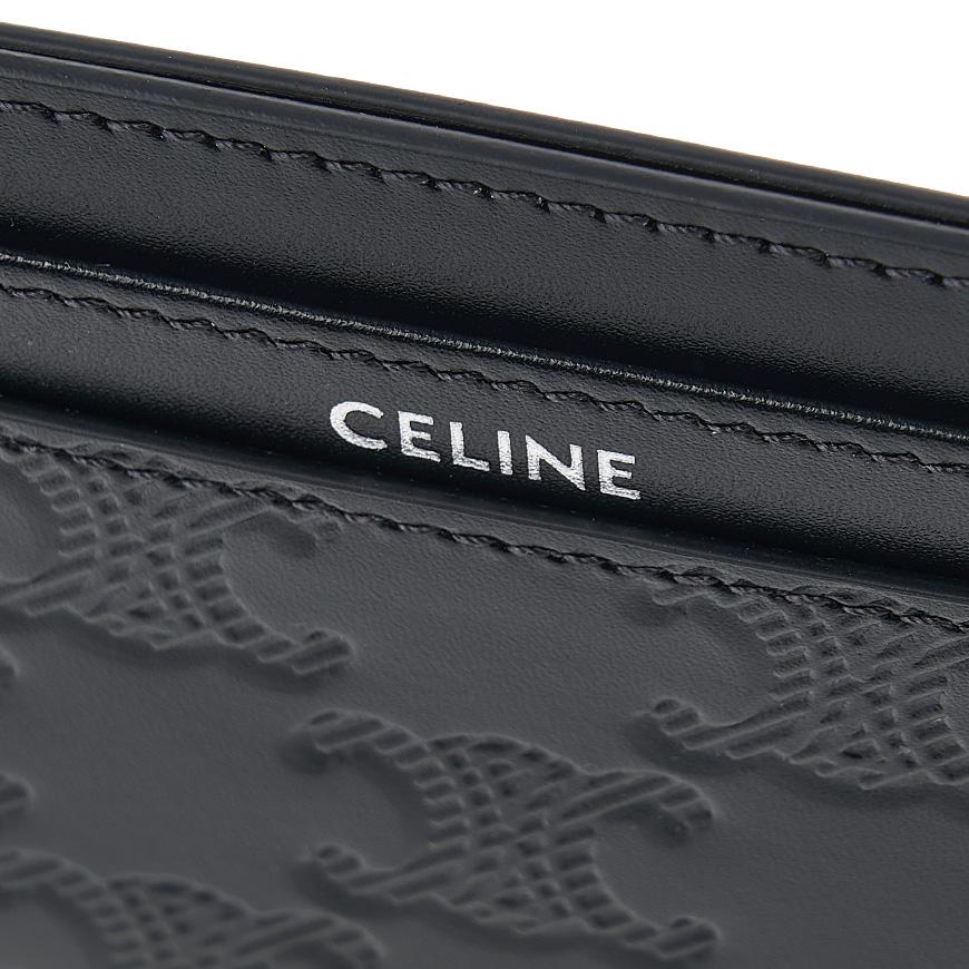 CELINE Men’s Triomphe Quilted Leather Card Holder Wallet Silver