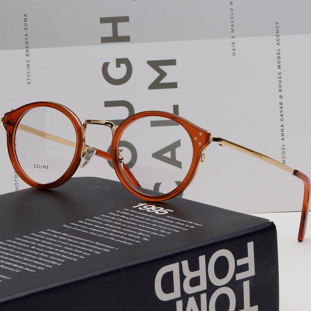 CELINE Gold Frame Round Eyeglasses Transparent Orange Unisex CL50001U 042