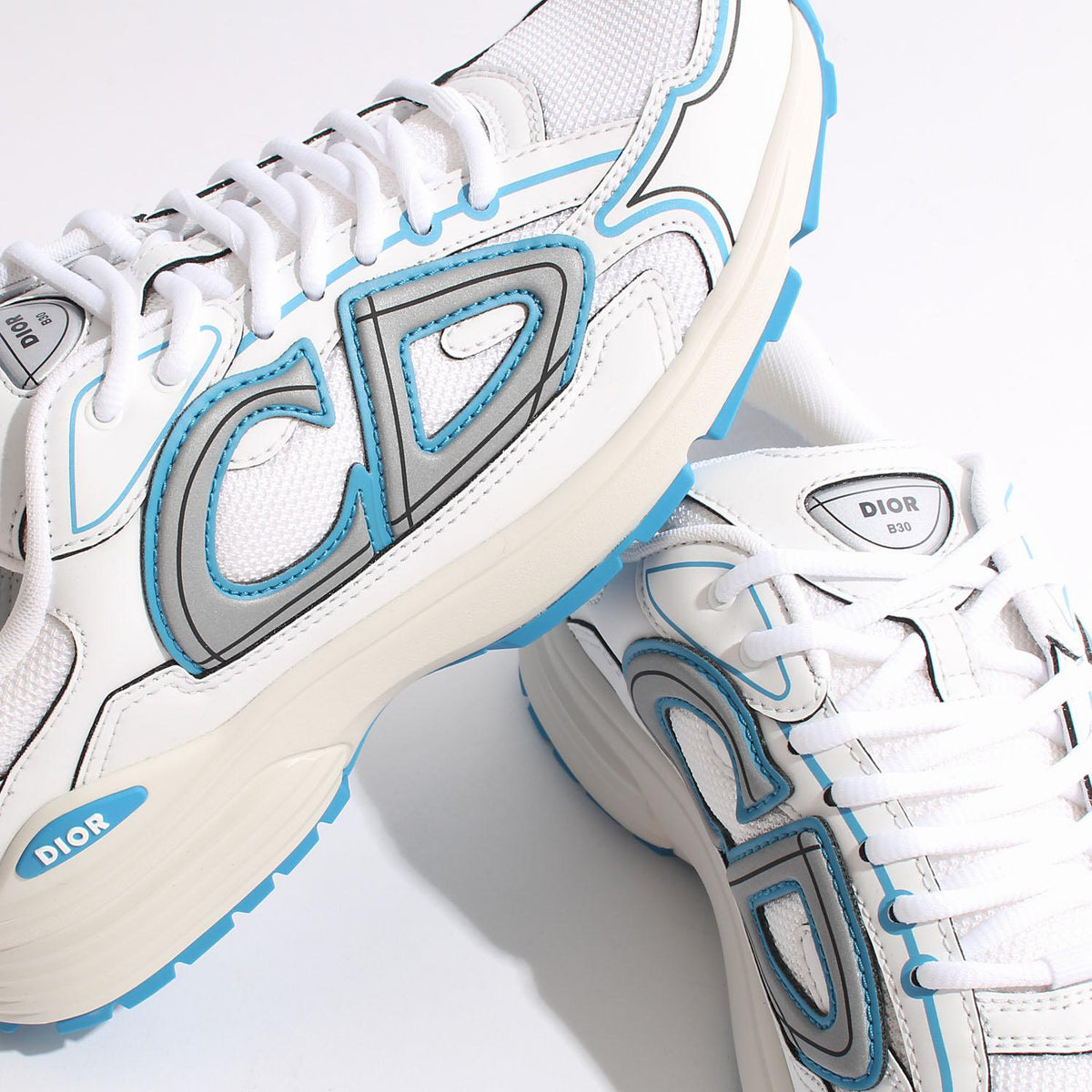 DIOR MEN White Blue B30 Low-Top Sneakers