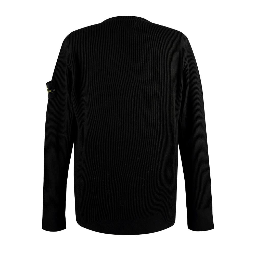 STONE ISLAND Black Ribbed Wool Round Neck Knit Sweater 7515521C2 V0029