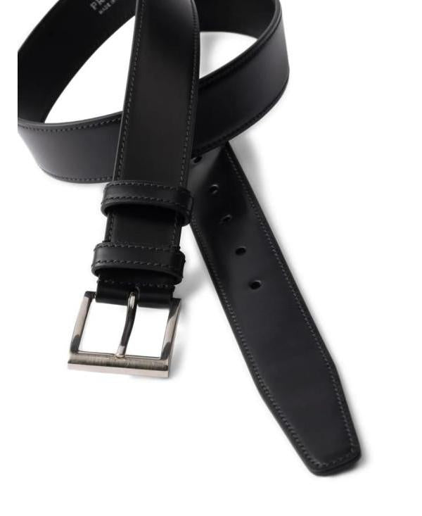 PRADA Leather Belt with Silver Buckle
