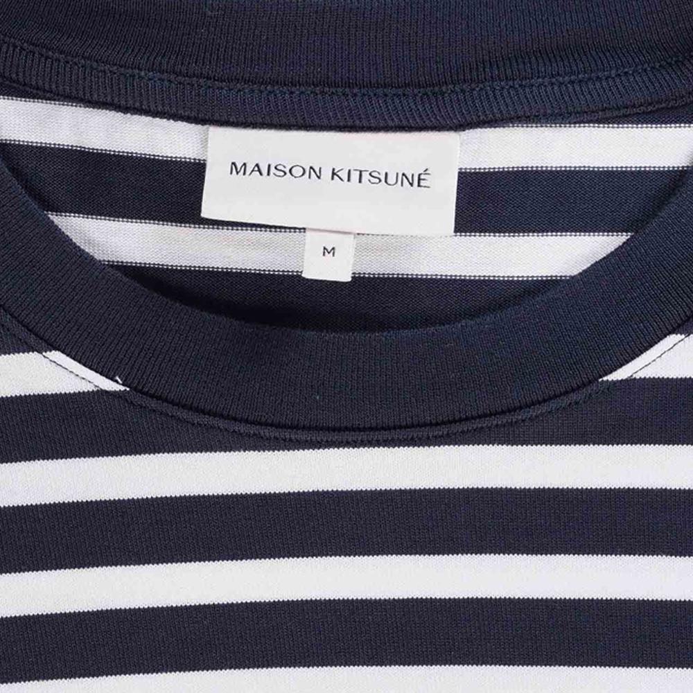 Maison Kitsune Fox Head Stripe T-Shirt Navy Cotton Men’s