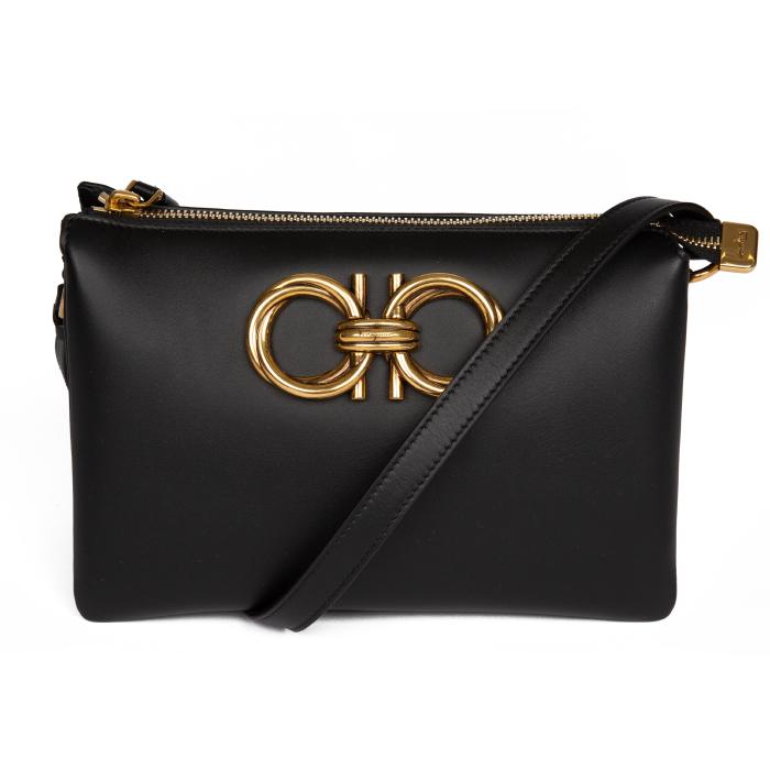 Ferragamo Trapezio Gancini Gold Logo Shoulder Bag Women