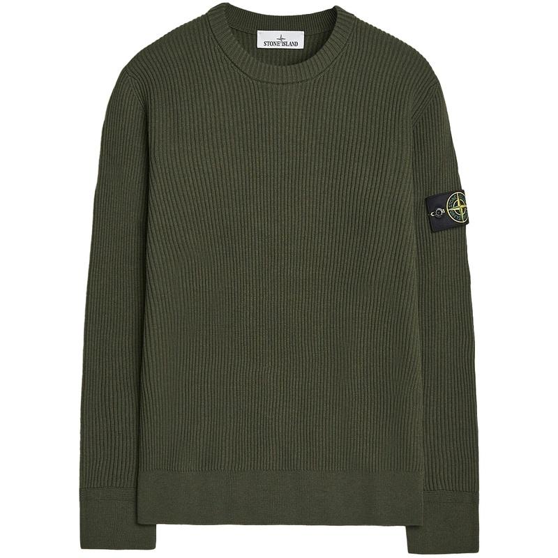 STONE ISLAND Logo Patch Wool Crewneck Sweater for Men