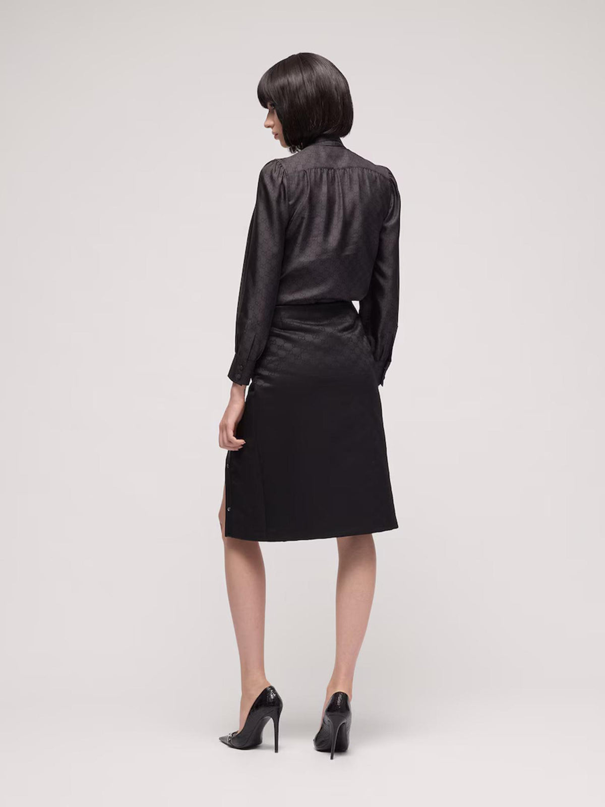 GUCCI Long Sleeve Button-Up Shirt Black Cotton
