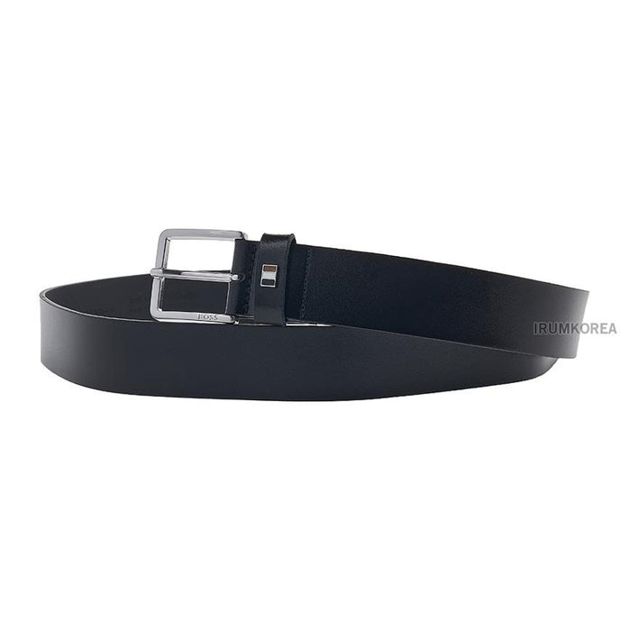 HUGO BOSS Men’s Stripe Keeper Leather Belt Black