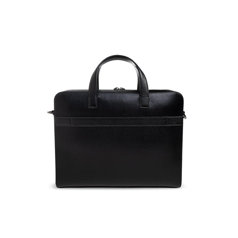 Ferragamo Gancini Leather Briefcase Black Men's Bag