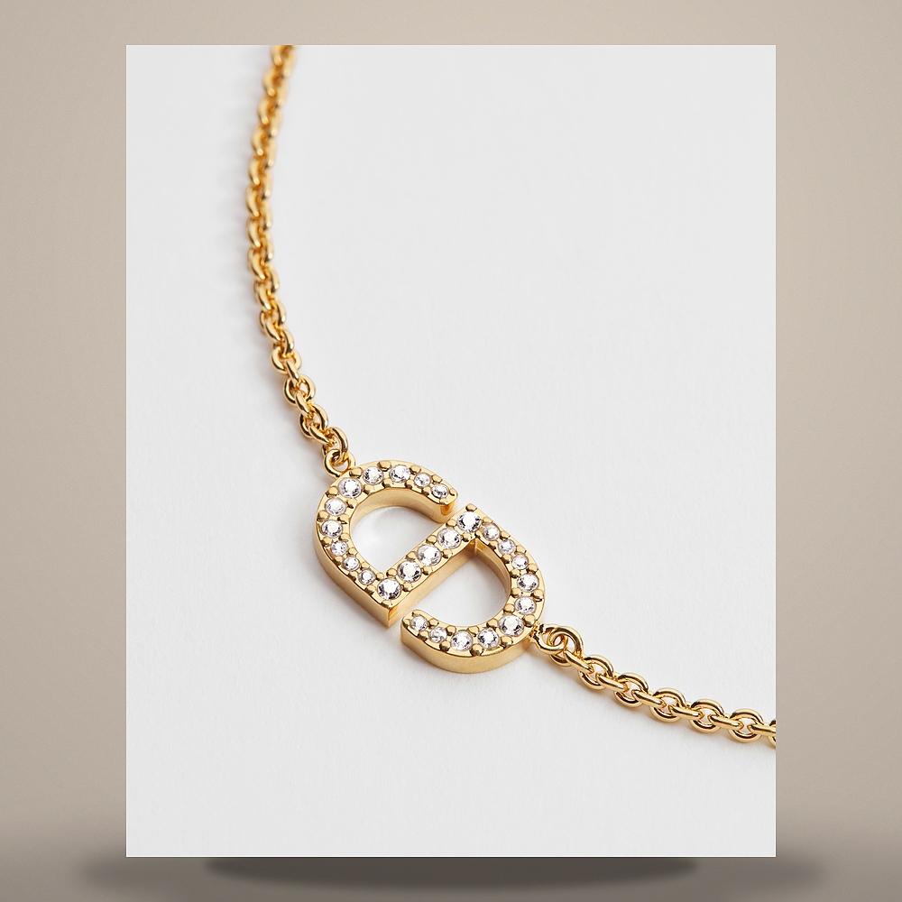DIOR Petit CD Necklace Gold-Finish Metal with Silver-Tone Crystals