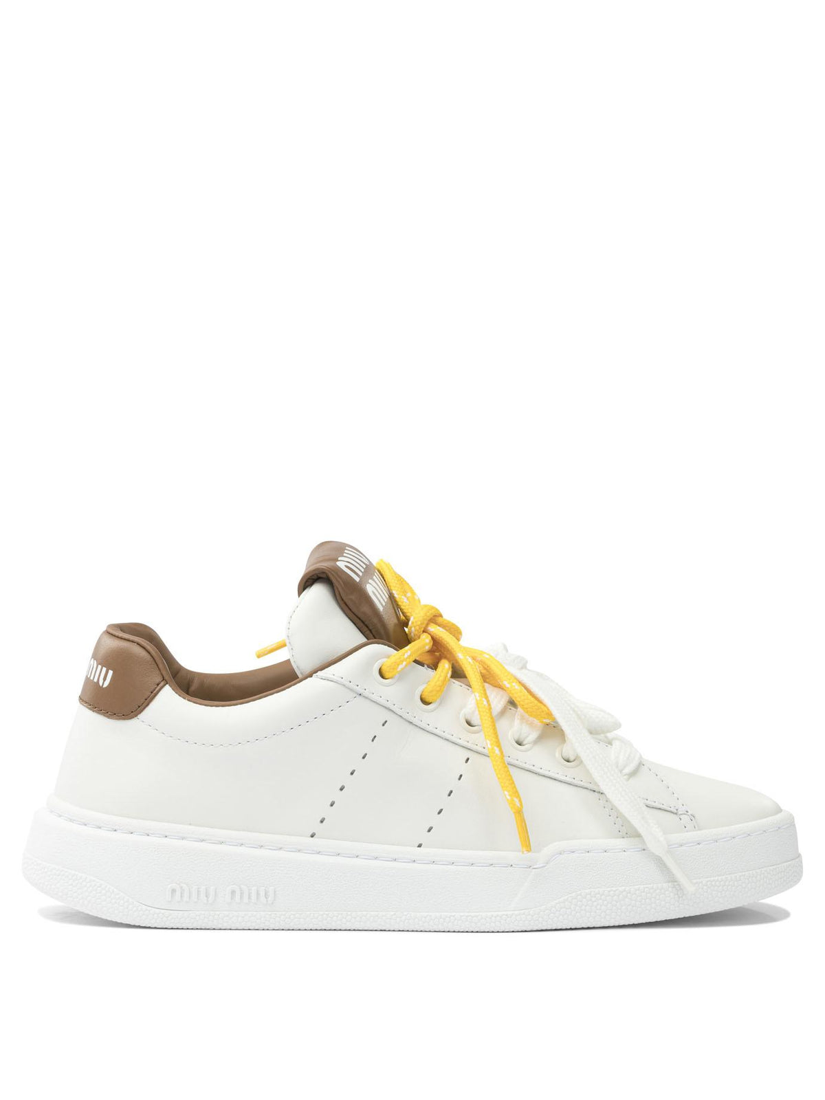 Miu Miu Leather Low-Top Sneakers White/Beige