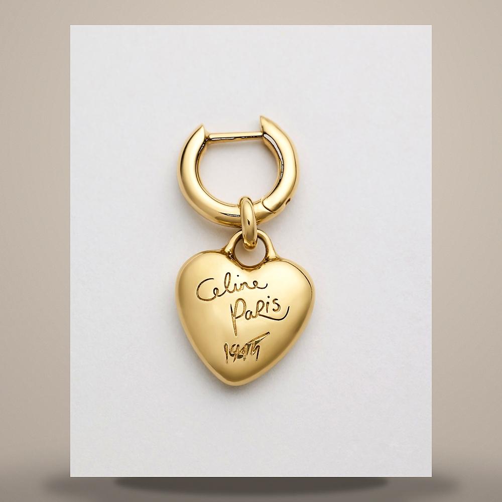 CELINE Triomphe Hoop Enamel Gold Finish Brass Earrings Gold Ivory 461NK6BRE 01GI