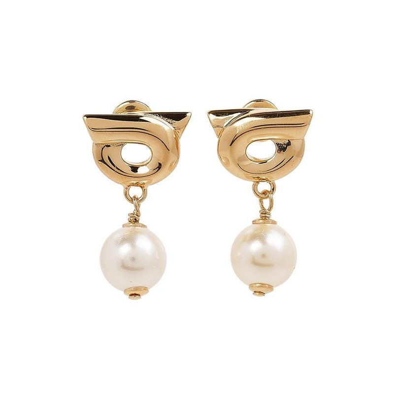 Ferragamo Women’s Pearl Gancini Earrings Gold Tone