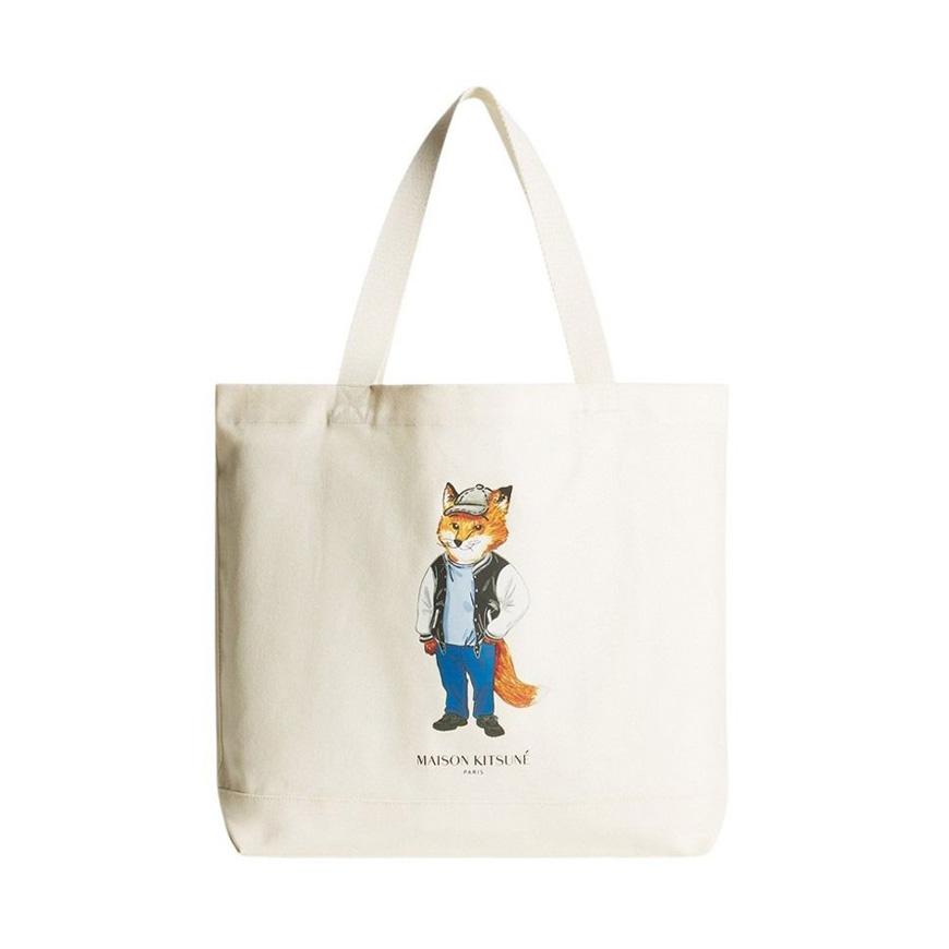 Maison Kitsune Dressed Fox Canvas Tote Bag Beige Unisex PM05107 WW9042 P700