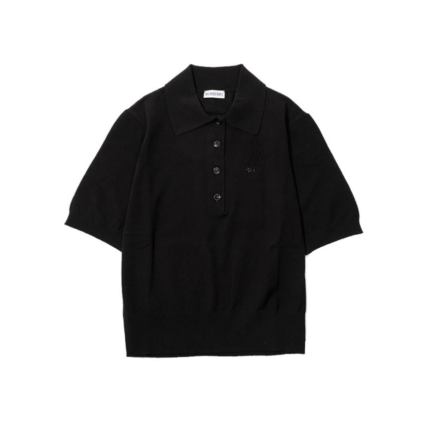 BURBERRY Black Knit Slim Fit Cropped Polo Shirt for Women