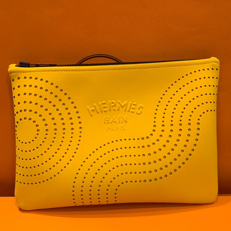 HERMES Neobain Flat Case Wave Yellow Medium Clutch Bag
