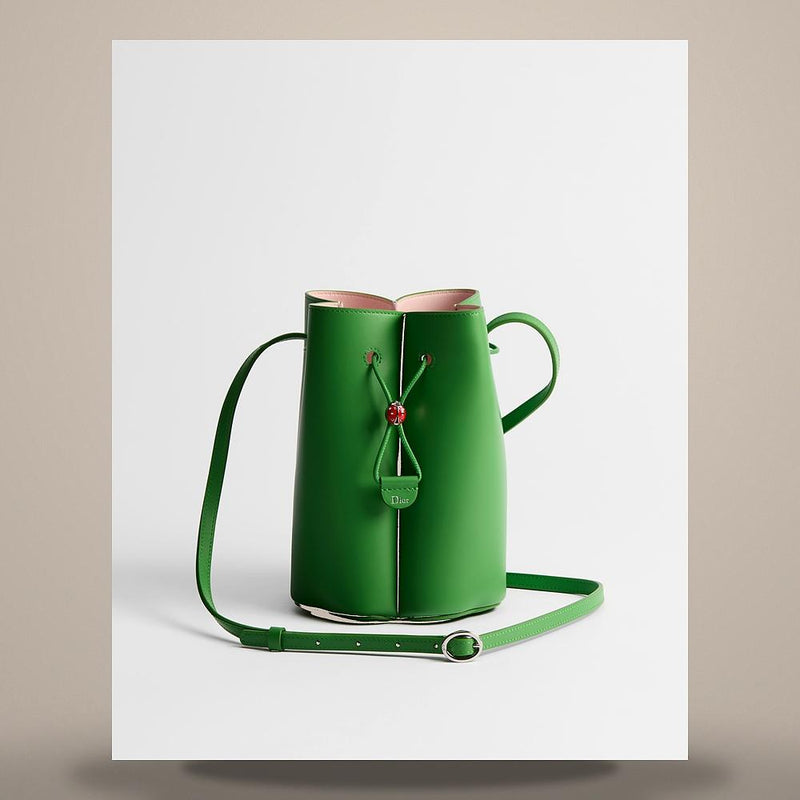 DIOR Lucky Clover Mini Bucket Bag Green Smooth Lambskin Crossbody S2900PNWR M07I