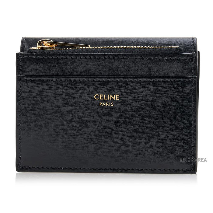 CELINE Triomphe Compact Wallet for Women Black Leather