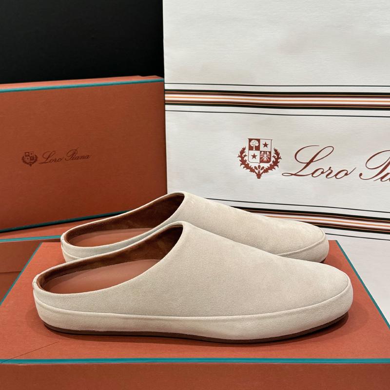 Loro Piana Men’s Suede Calfskin Tomori Sabot Loafers Classic Beige