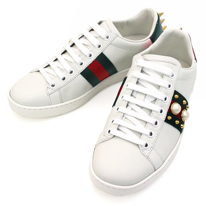 GUCCI Ace Studded Low Top Sneakers White Leather Unisex