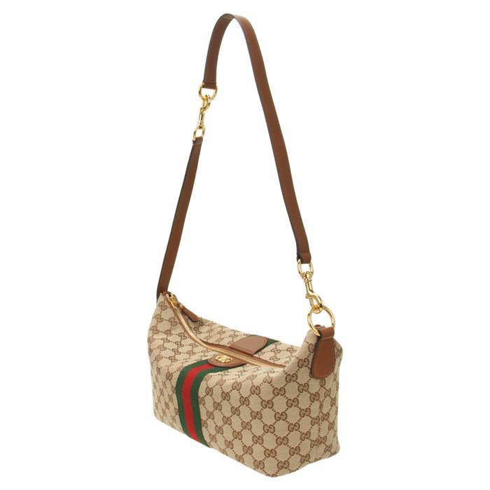 GUCCI Medium Vanity Top Handle Shoulder Bag Beige Brown Leather