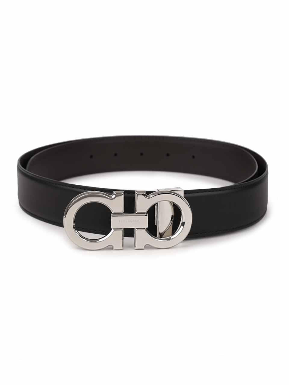 Ferragamo Gancini Reversible Pre-Cut Leather Belt Black/Brown 67 9710