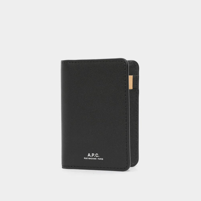 A.P.C. Black Leather Stephan Logo Men’s Card Holder Wallet