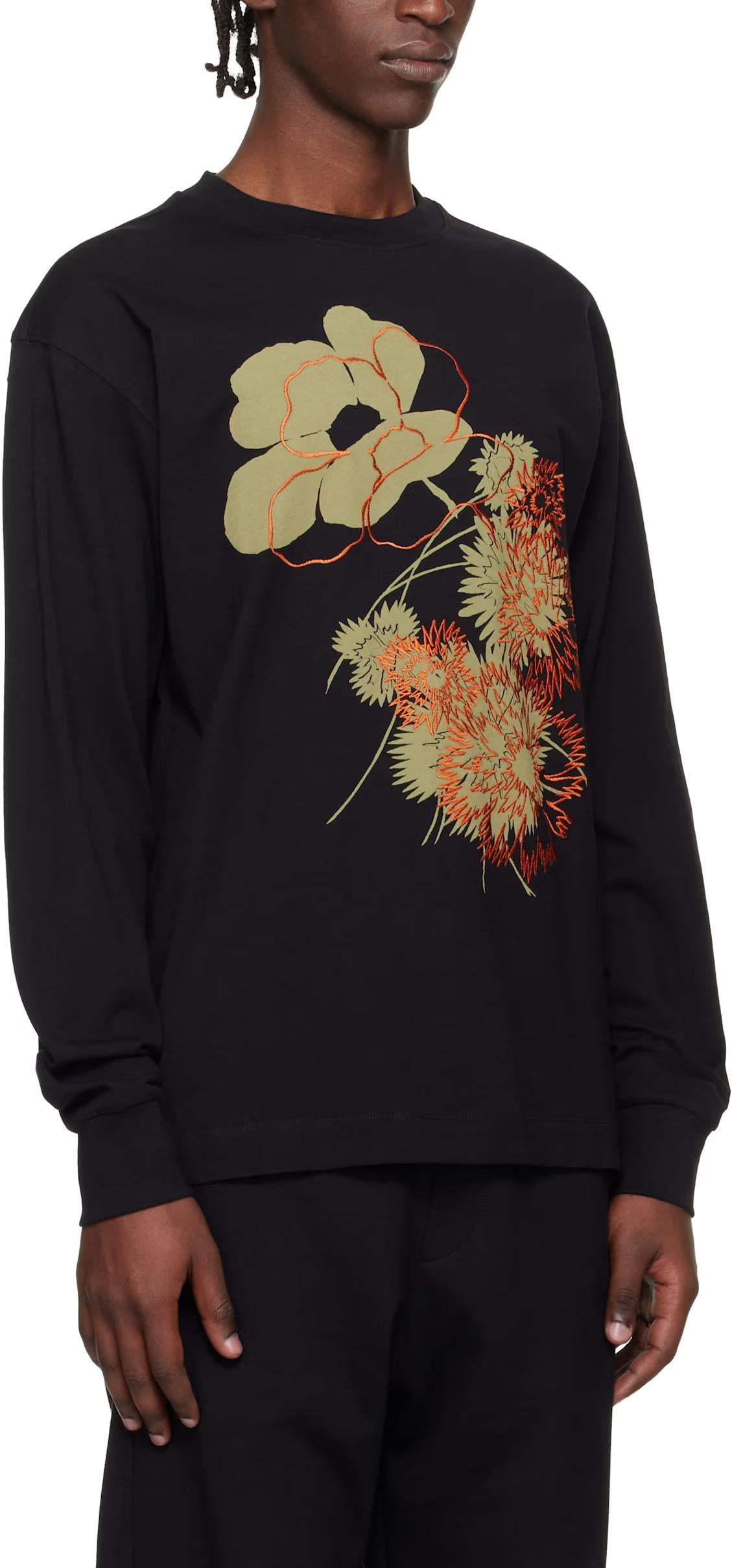 Dries Van Noten Black HEGRAD Embroidered Print Long Sleeve T-Shirt