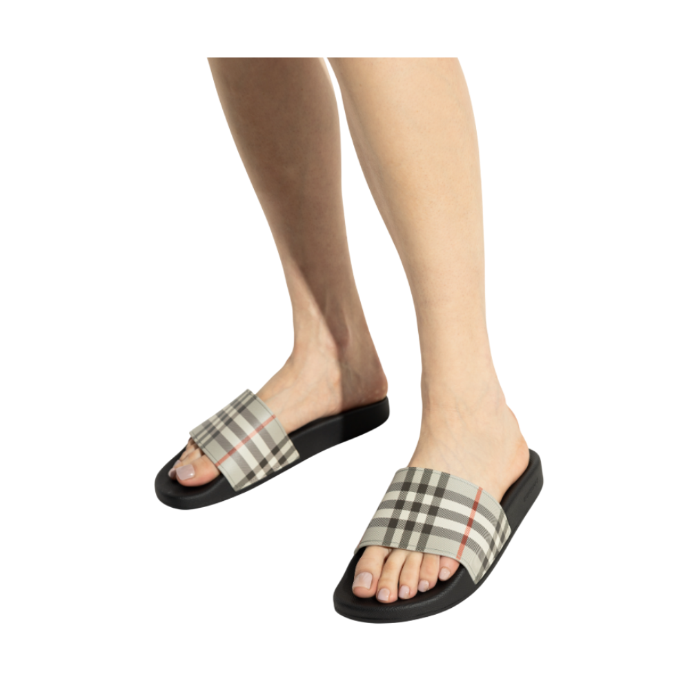 BURBERRY Check Gray Women’s Slide Sandals Slippers 8113262