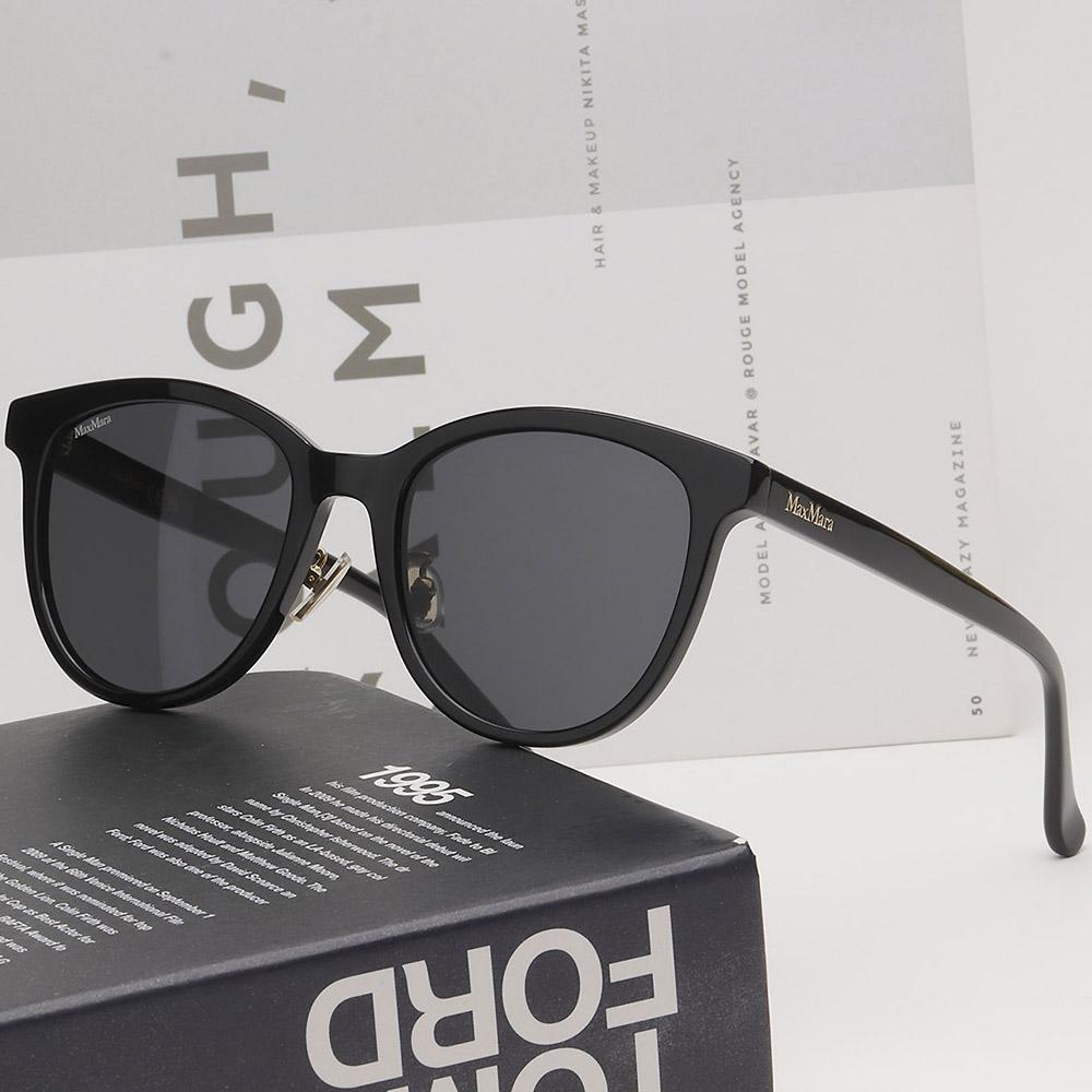 Max Mara Black Round Acetate Sunglasses Asian Fit Unisex MM0107K 01A