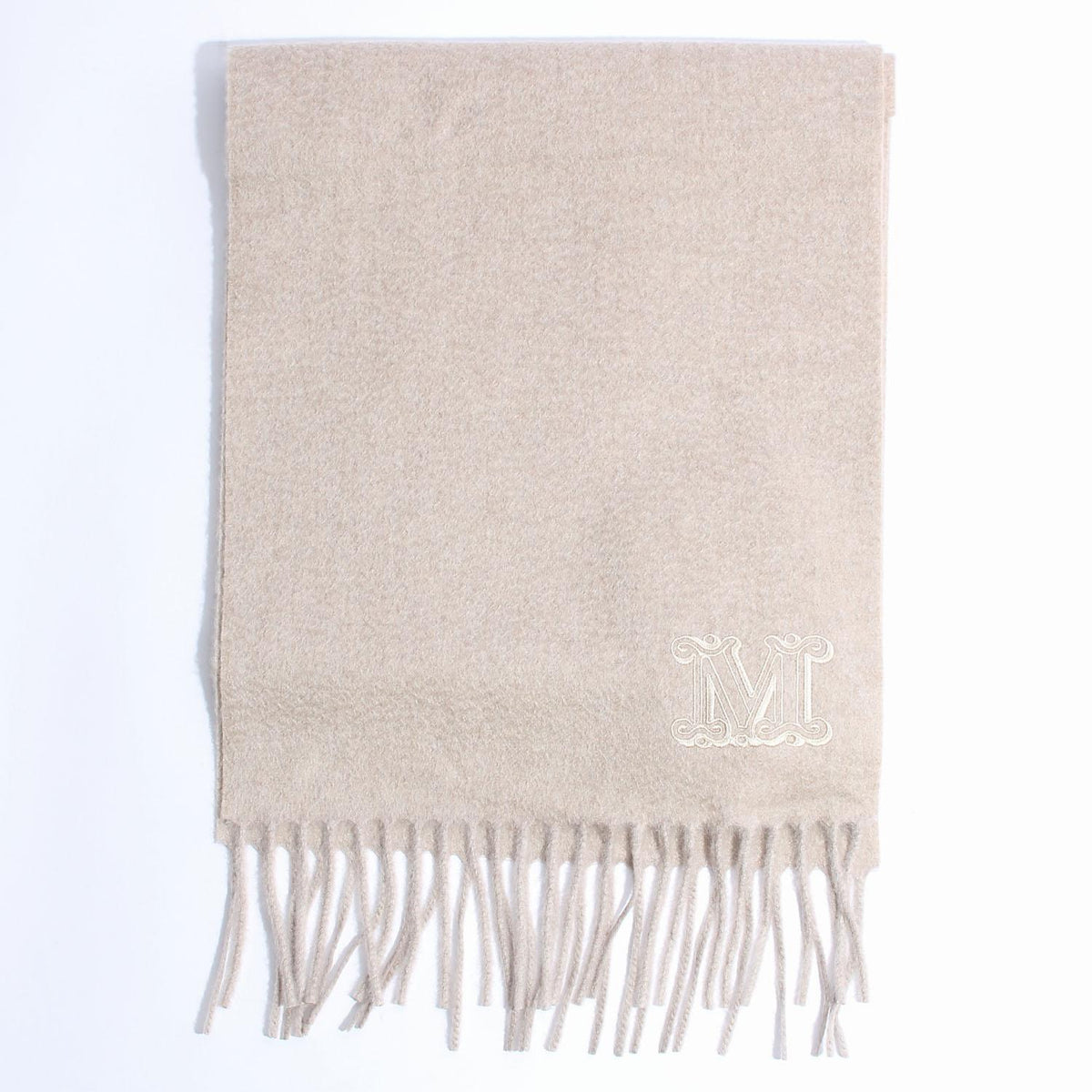 Max Mara Embroidered Logo Cashmere Scarf Stole Sand
