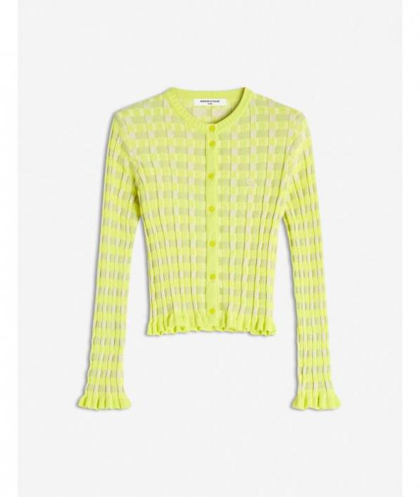 Maison Kitsune Baby Fox Patch Check Ribbed Cardigan Ivory OW00503 KT1120 0149