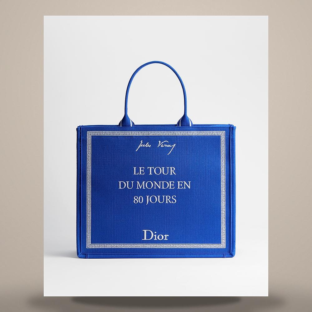 DIOR Blue White Embroidered Book Tote Bag Large Canvas Crossbod 1BTSH295JAL H052