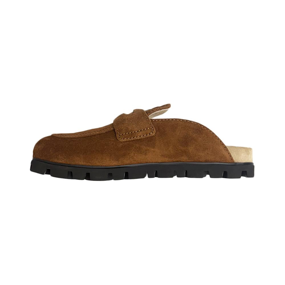 Miu Miu Brown Suede Embossed Logo Penny Mule Slippers 5D058E 054 F0316
