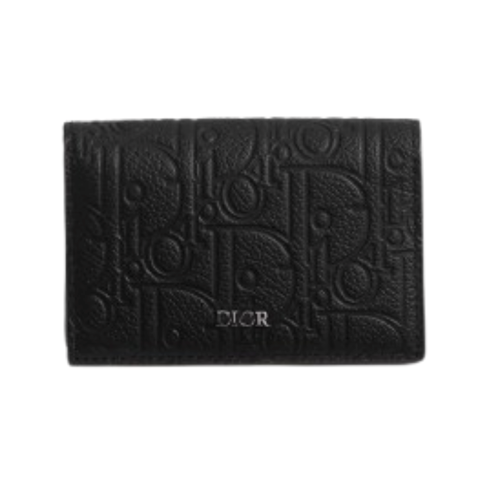 DIOR Oblique Business Card Holder Men Black Leather Card Wallet