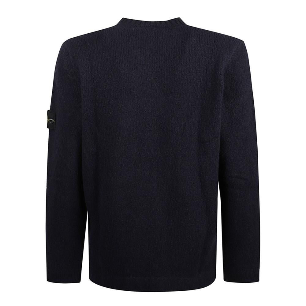 STONE ISLAND Navy Brushed Fancy Yarn Wool Crewneck Sweater Men