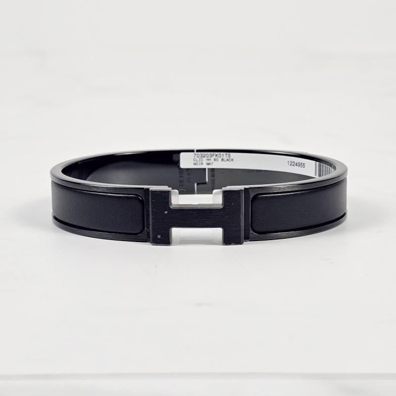 HERMES So Black Enamel Click H Bracelet Men’s Black Jewelry