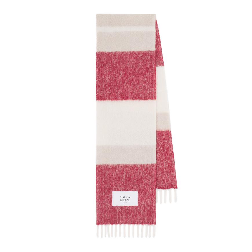 Maison Kitsune Unisex Striped Scarf Muffler Gray Wool PM06203 WA0022