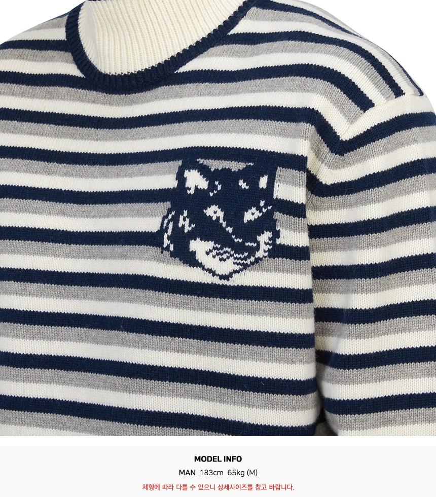 Maison Kitsune Fox Head Stripe Men’s Turtleneck Knit Sweater NM00803KM0329 B481