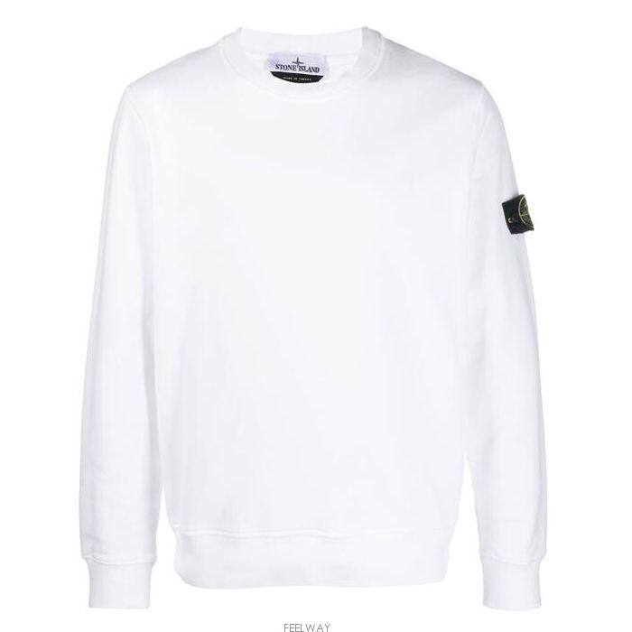 STONE ISLAND Wappen Logo Brushed Cotton Sweatshirt White Men
