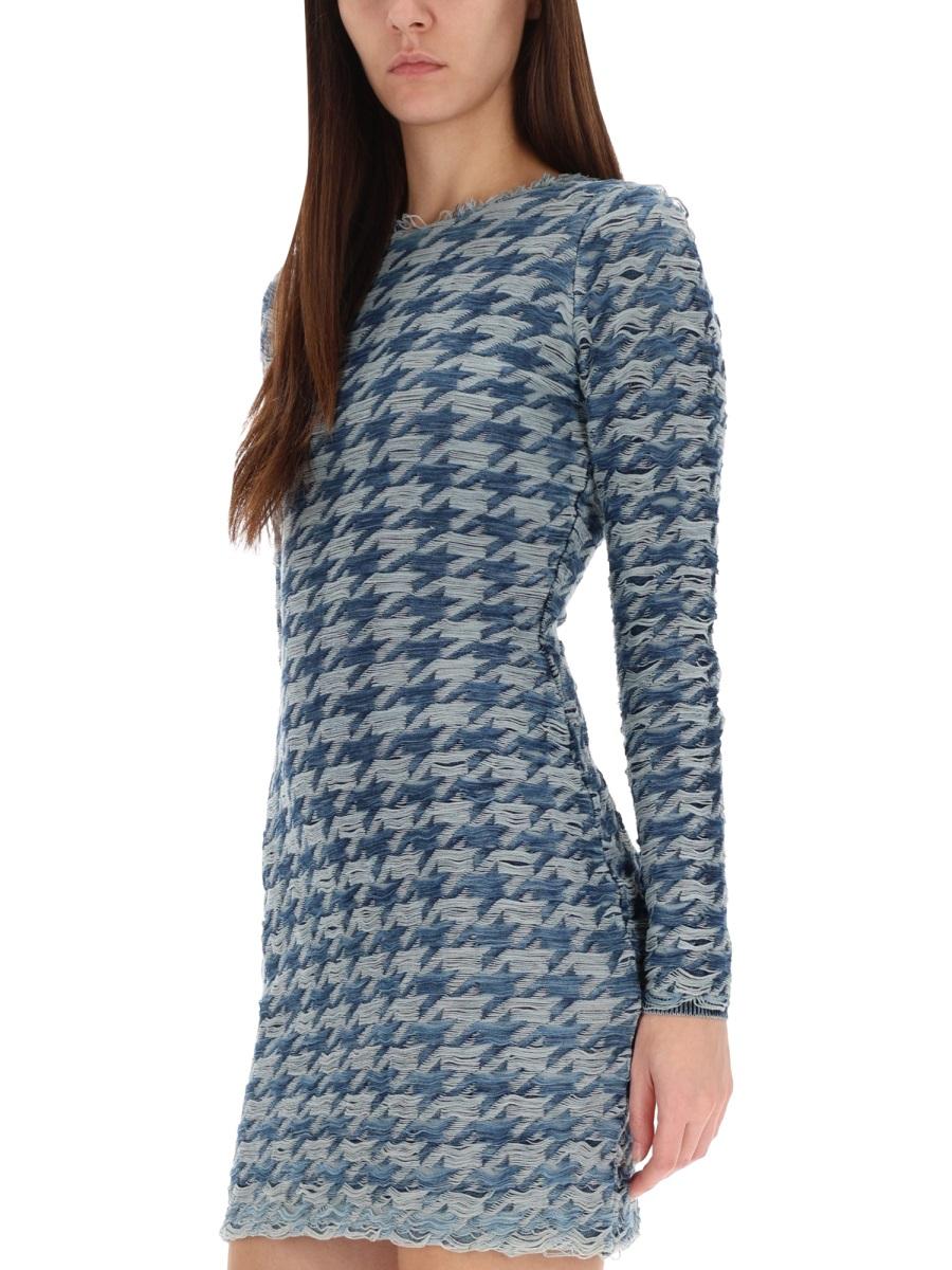 DIESEL Long Sleeve Mini Dress Black Cotton Ribbed Knit