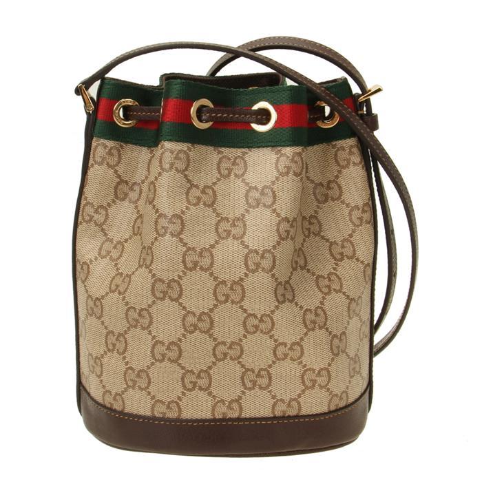 GUCCI Web Mini Bucket Bag Beige Leather Shoulder Bag